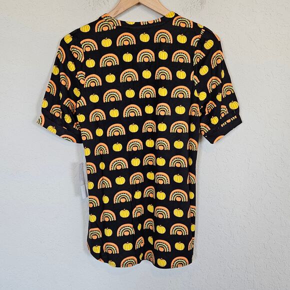 Modcloth Winning Them Over Short Sleeve Top Black Pumpkin Women's Medium Casual - Picture 2 of 8